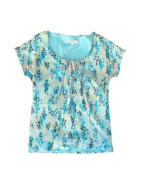 Cleo Top Robins Egg Blue Printed Size Small